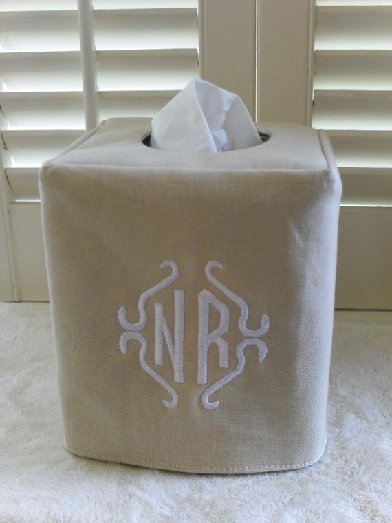 Monogrammed Linen tissue box cover