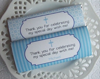 Printable Personalized First Communion or Baptism Boy Large Candy Bar Wrappers