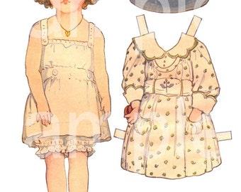 Vintage Paper Doll PaperDoll with 5 Outfits Sized LARGE for Little Hands ADORABLE Printable on 3 Digital Sheets