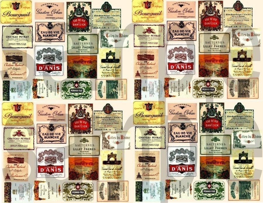 64 vintage french wine labels charm sizes digital collage