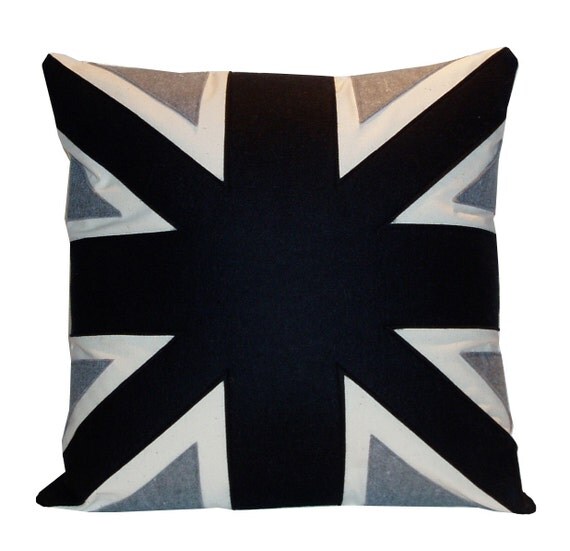 black and grey UNION JACK CUSHION/PILLOW by karenhiltondesigns