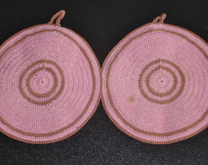 Pair of Vintage 6-Pointed Star Pink Potholders Hot Pads