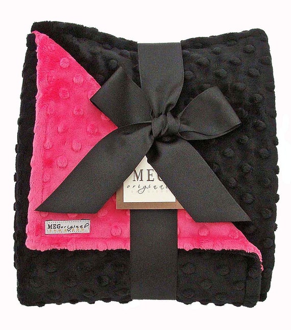 Items similar to Hot Pink and Black Baby Girl Minky Blanket by MEG