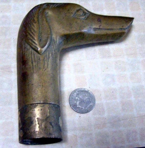 Very Vintage Solid Brass Dog Head Cane Handle