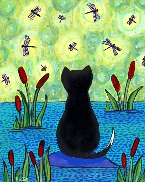 Dragonfly Dreamer Cat Print From Painting By Shelagh