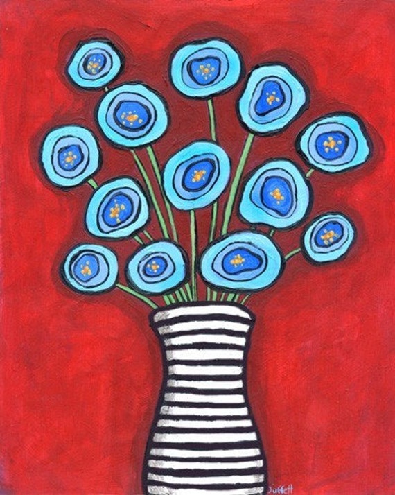 Blue Poppies Striped Vase Shelagh Duffett Print