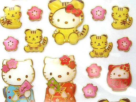 Happy New Year Stickers Hello Kitty In Tiger Costume S463