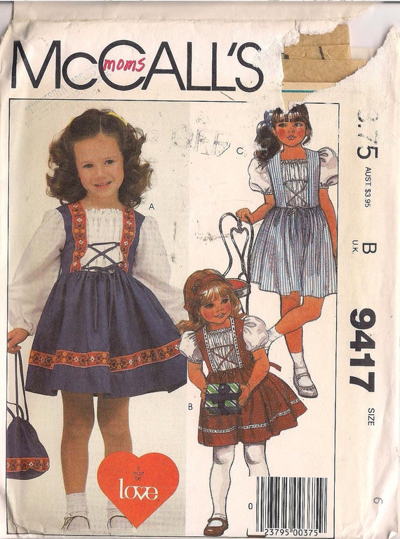 Mccall's 9417 Vintage 1980s Children's Dirndl dress