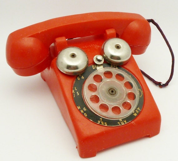 reduced Antique GONG BELL phone rotary dial red plastic toy