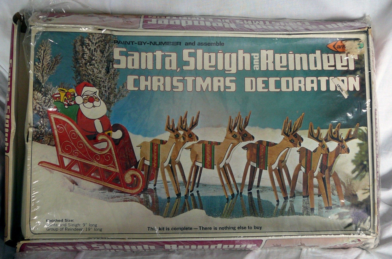Vintage Paint by Number Wood Christmas santa sleigh reindeer