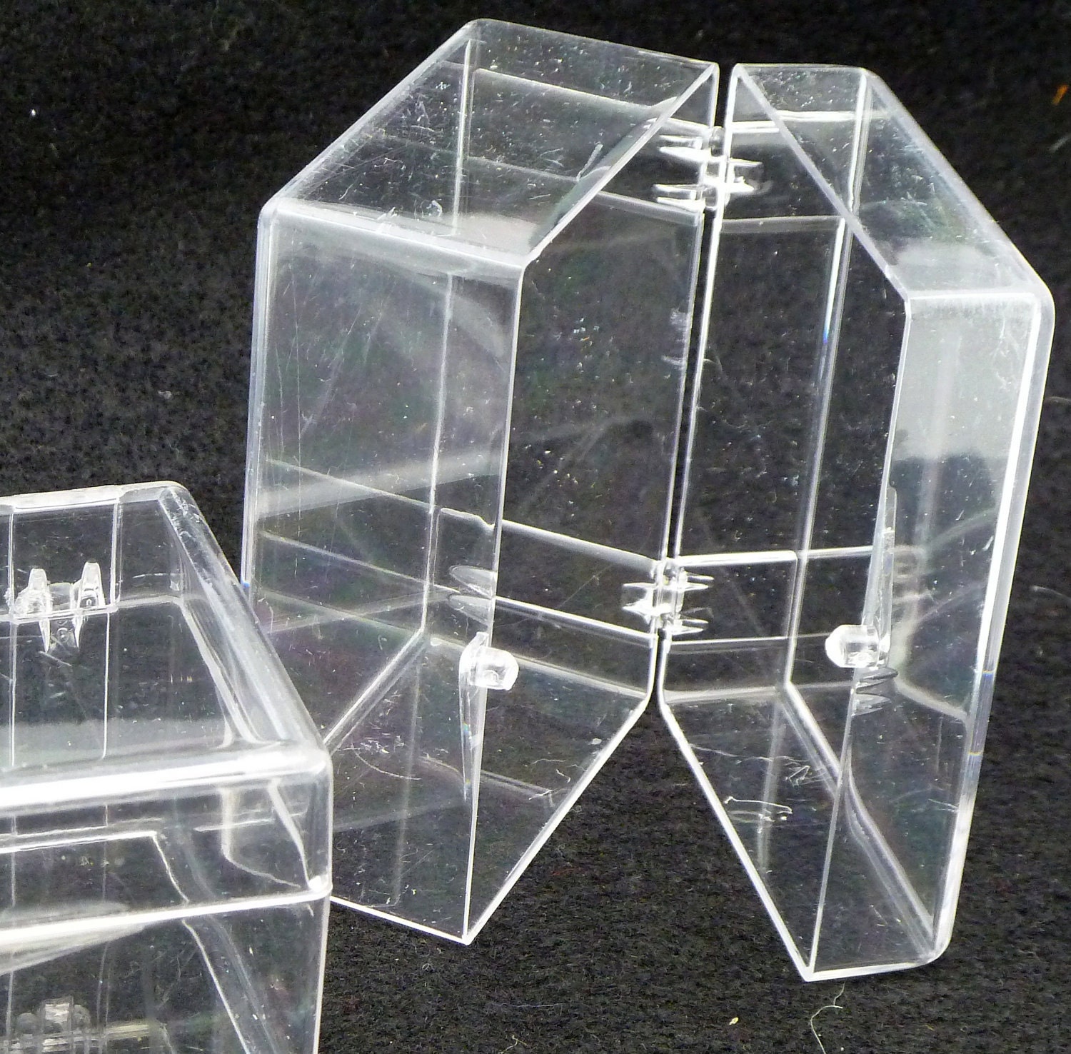 Lot 12 clear plastic boxes trunks hinged lid snap closer