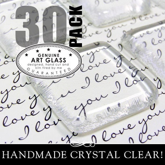 30 Handmade Clear Glass Tiles. Jewelry Quality Crystal Clear