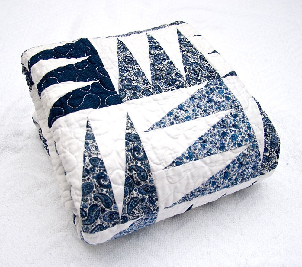 ON SALE Blue and White Pennant Quilt