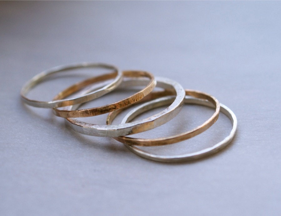 Sterling Silver and Gold Mixed Metal stacking ring set of 5