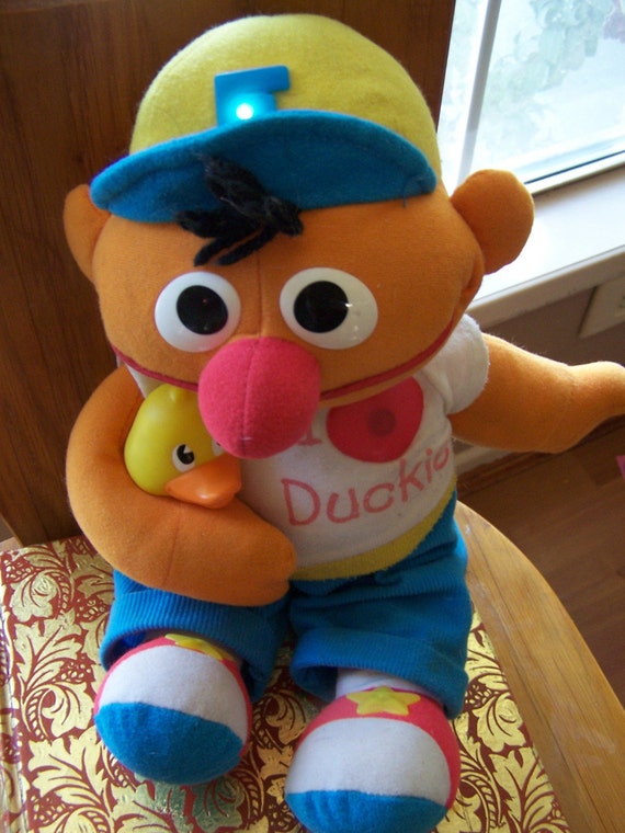 Vintage Sesame Street ERNIE and his Rubber Ducky Toy by Stellabluz