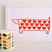 Retro Valentine love heart dog screen print by Jane Foster