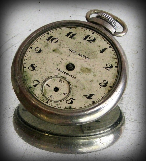 Antique Brass New Haven Watch Co. Pocket Watch 1910s 1920s