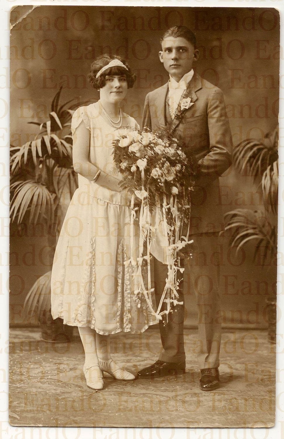 Vintage Exceptional Rare 1920s Wedding Portrait Flapper Girl