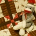 Funky Monkey Sock Monkey in Natural and Brown Weave with Polka Dot Red Pinwheels