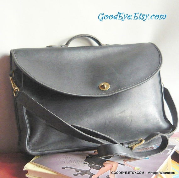 Vintage COACH Briefcase Tote Bag Shoulder Straps Black Large