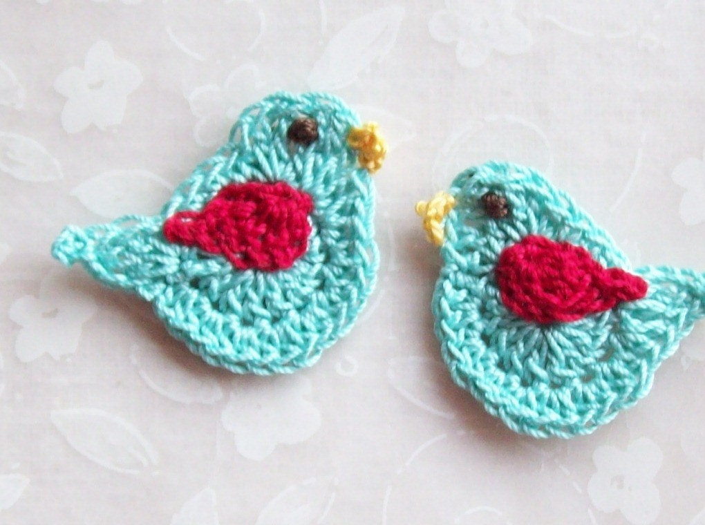 Crochet Bird AppliquesAqua & Red Love Birds