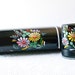 Metal Tole Ransburg Paper Towel Holder Utensil Set Black Floral