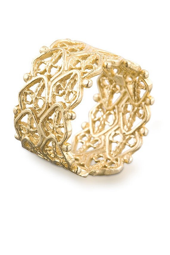 Cigar Band Ring Filigree In 14kt Yellow Gold By Emilykeiferjewels