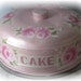 Shabby Cottage Chic Aluminum CAKE COVER Keeper Saver w/Glass Plate Hand Painted Roses ECS