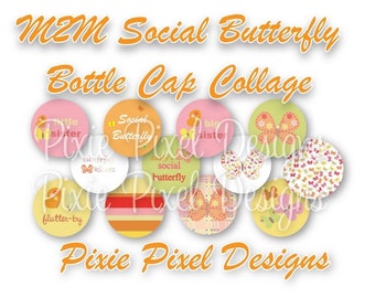 Social Butterfly M2MG Bottle Cap Collage Sheet