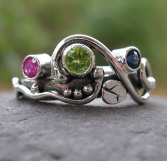 unique mother's ring. sterling silver and 3 birthstones . (( Wild ...