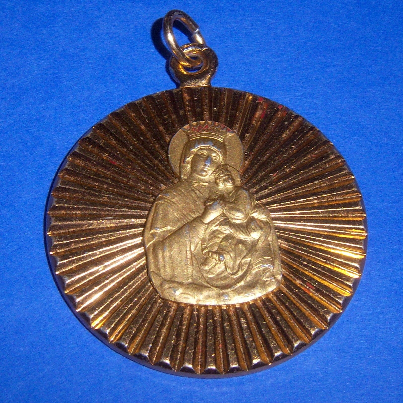 Vintage religious medallion pendant Our Lady of Mount Carmel