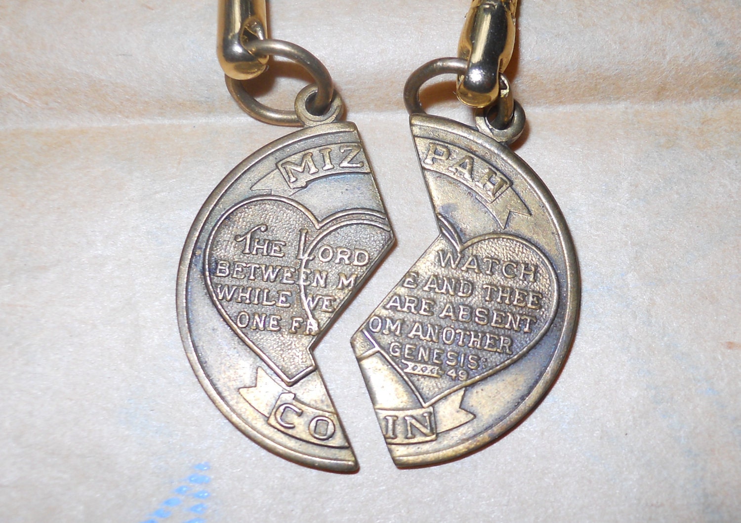 Vintage Mizpah coin key chains