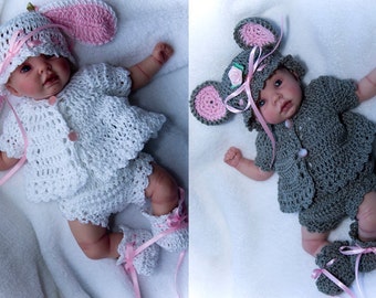 CB18-Little Bunny & Mouse Layette for 9"-10" Dolls Pattern PDF