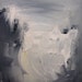 Original painting, small, snowy abstract landscape, square, monochrome, "Hinterland" series (I), 8 x 8