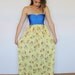 Vintage Yellow Blue MAXI DRESS Long Retro Boho Hippie Handmade strapless