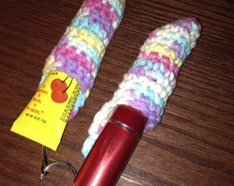 Crocheted Lip balm or lighter holder w/ clip