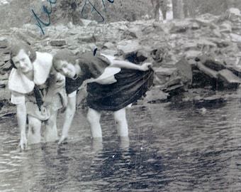 vintage photo Young Women NEley and Frances Wade in the water photograph