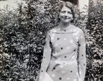 vintage photo Polka Dot Dress Woman w Purse