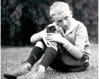 Little Boy Tony Gets a Kiss from His New Puppy Photo Greeting Card