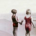 Children Hold Hands at Beach Love Photograph Print Valentine Color Photography Love Sister Brother