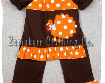 Custom Boutique Clothing Girl Thanksgiving Turkey Top Pant Outfit Set Fall Toddler Infant Baby 3 6 9 12 18 24 month size 2T 3T 4T 5T 6 7 8