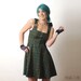 Green Plaid Dress with Gold trim and Hood - Hooded dress - size S-M
