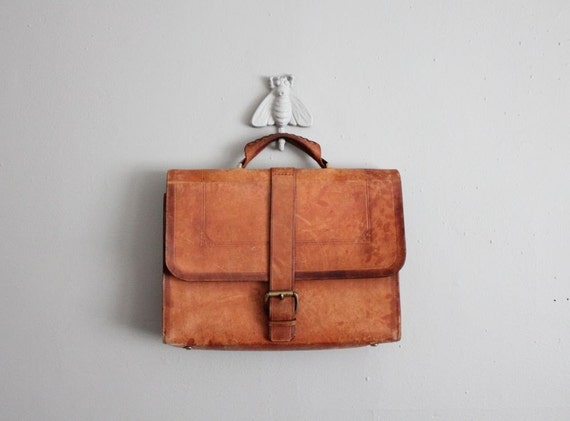 1970s vintage distressed leather briefcase