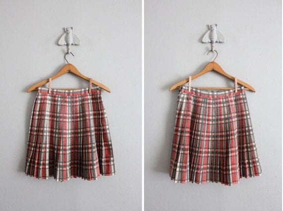 1960s Vintage Plaid Wool Pleated Mini Skirt By Allencompany