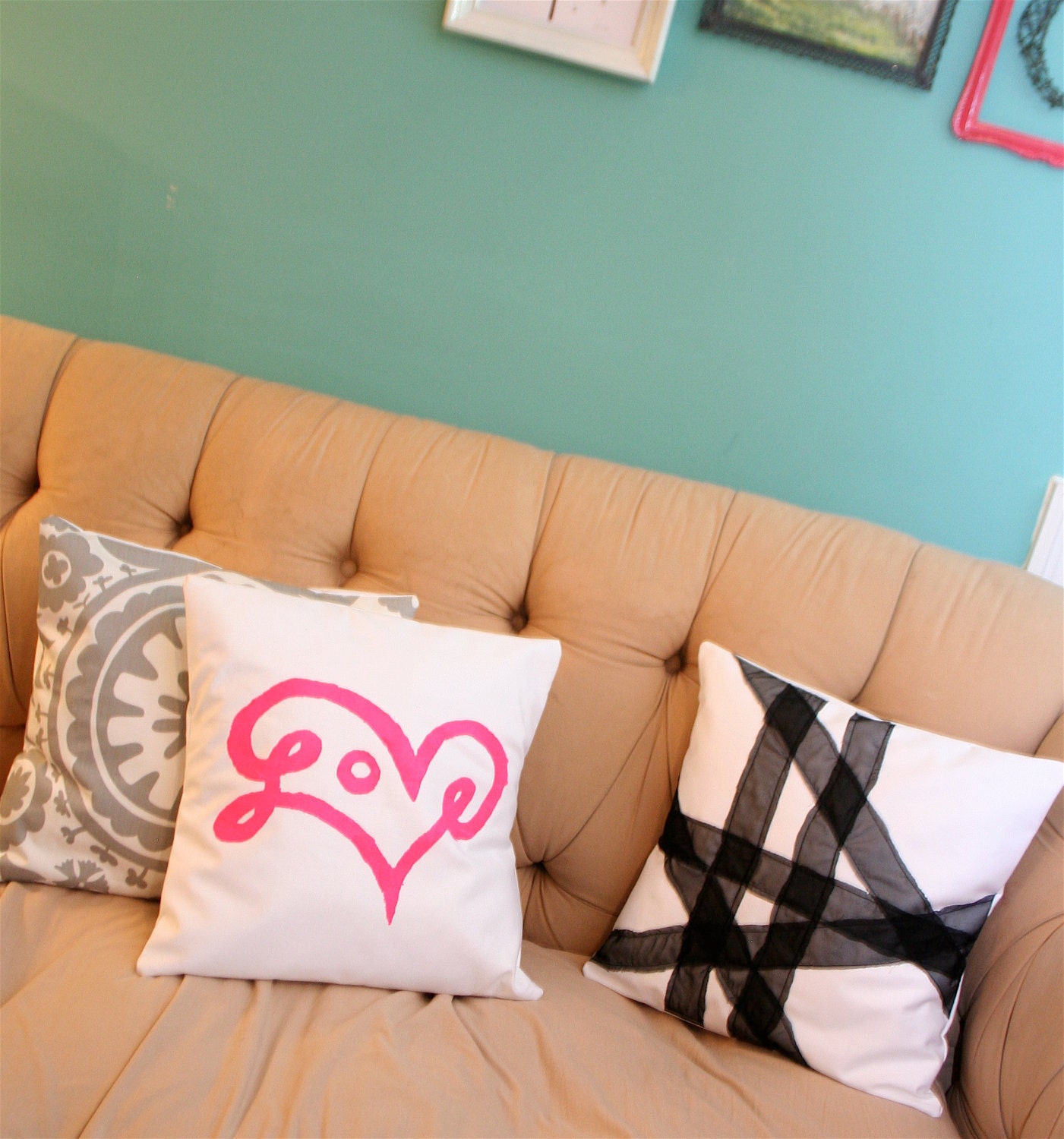 Love Print Pillow Cover in Neon Pink by bexcaliber on Etsy