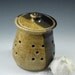 Stoneware / Ceramic Garlic Keeper / Pierced Jar, Straw and Temmoku s166