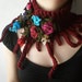 Elan ... Knitted Neck Warmer / Scarflette - Burgundy - Pink Blue Red Colorful Crochet Flowers by irregular expressions