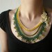 Solidago Caesia ... Beaded Crochet Necklace - Flowers - Green Yellow Ivory Gold