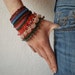 Ribes Sanguineum ... Freeform Crochet Cuff - Flowers - Coral Red Burgundy Blue Green Cream