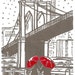 New York Love gocco art print- Brooklyn Bridge- Gray